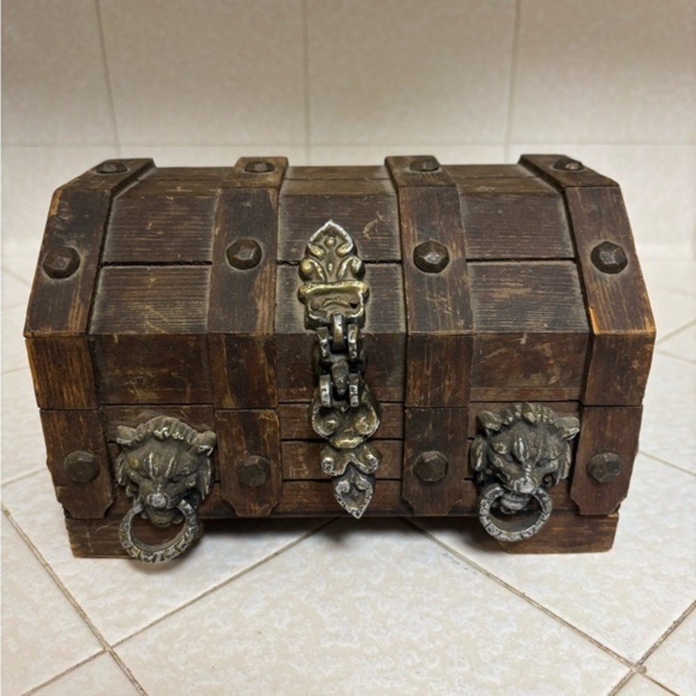 Wooden Treasure Chest Jewelry Box in Dark Brown